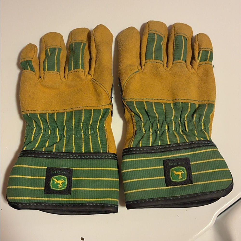 John Deere Youth Work Gloves Tan & Green One Size